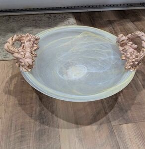 Artistic White and Cream Bowl with Decorative Handles